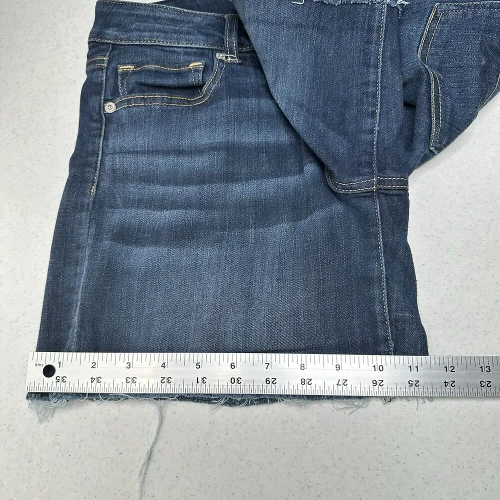 American Eagle Shorts Womens 14 Midi Blue Jean Denim Super Stretch Distress Fray